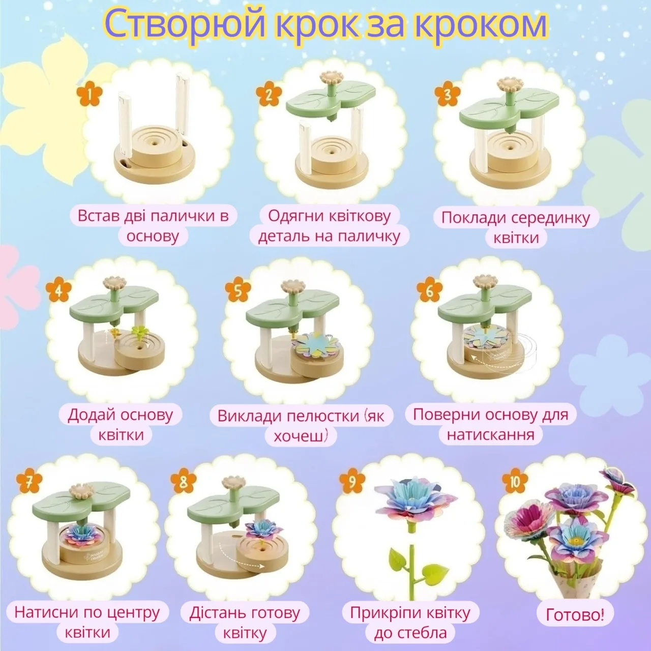 DIY набір для творчості Flower Maker: Навчальний комплект для моделювання квітів та флористики (189 деталей) - Зображення 6