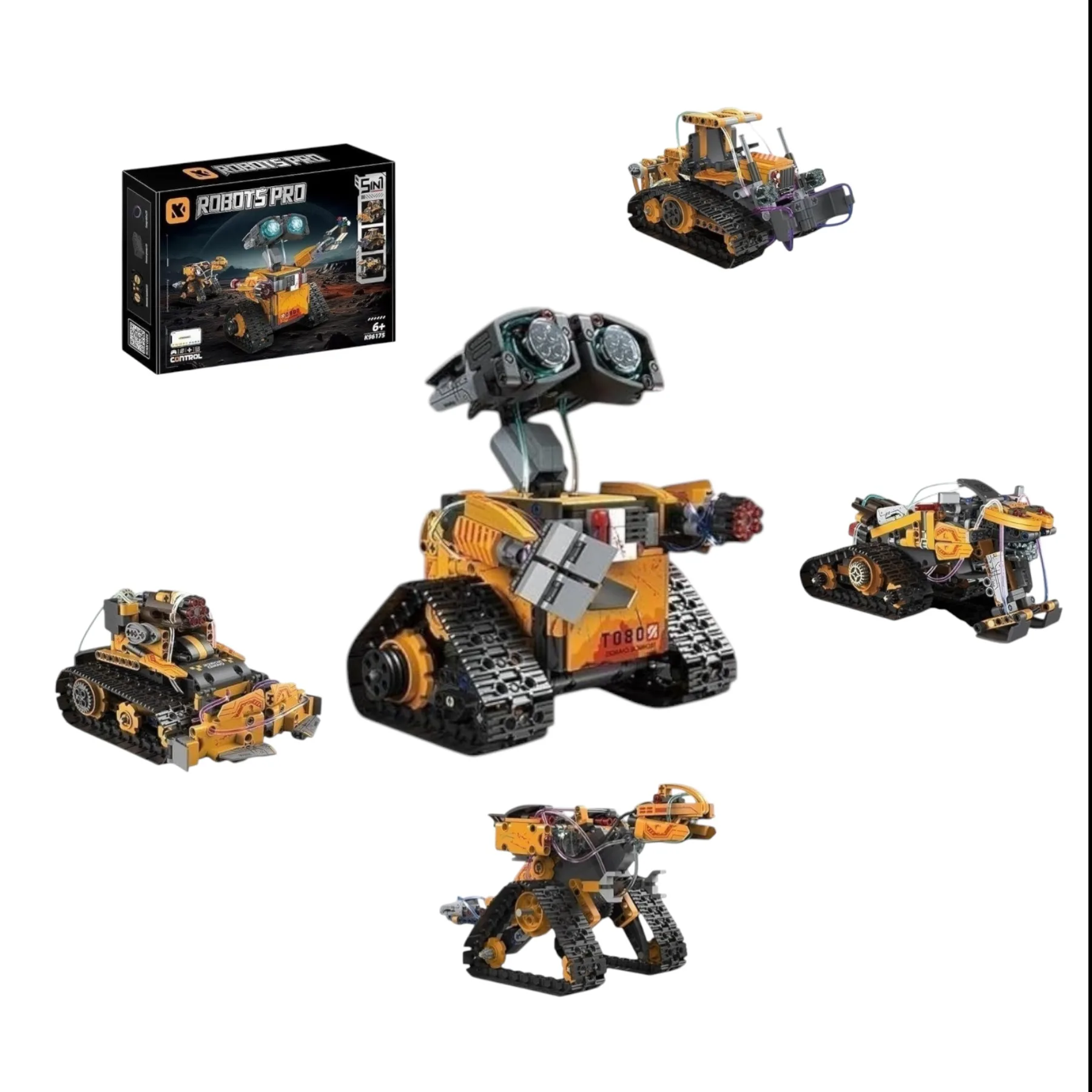 Конструктор Robots Pro 5 в 1: демонстрація всіх моделей набору на білому фоні