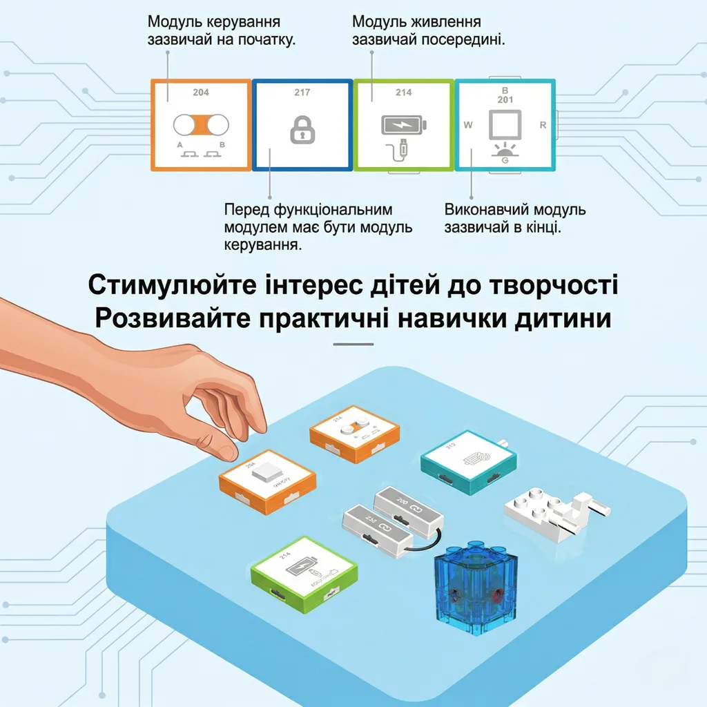 Інструкція щодо послідовності з’єднання модулів конструктора для розвитку логічного мислення