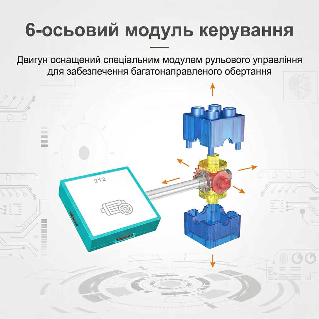 Схема роботи 6-осьового модуля керування для багатонаправленого обертання в конструкторі