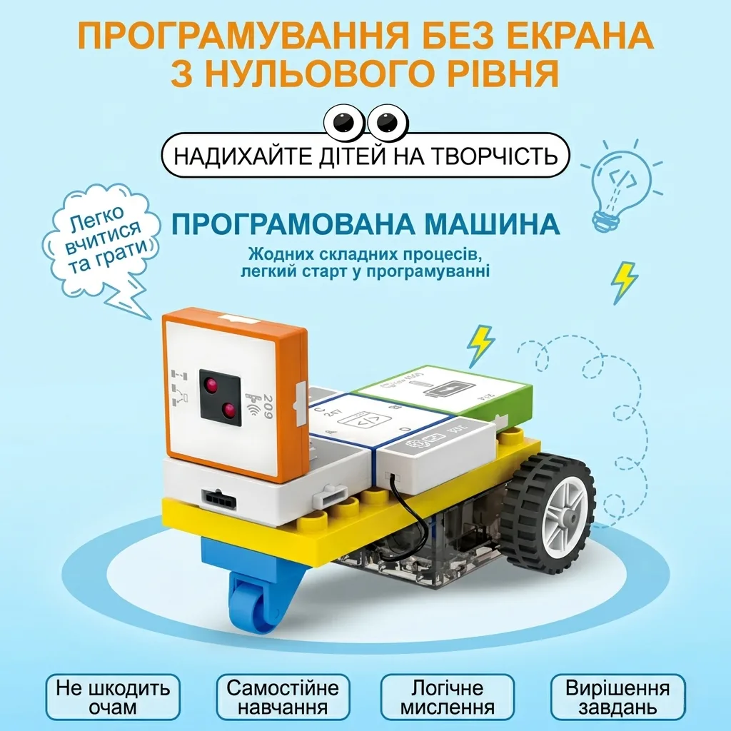 Інфографіка програмованої машини для дітей: легке навчання без екрана, розвиток логічного мислення та вирішення завдань з нульового рівня