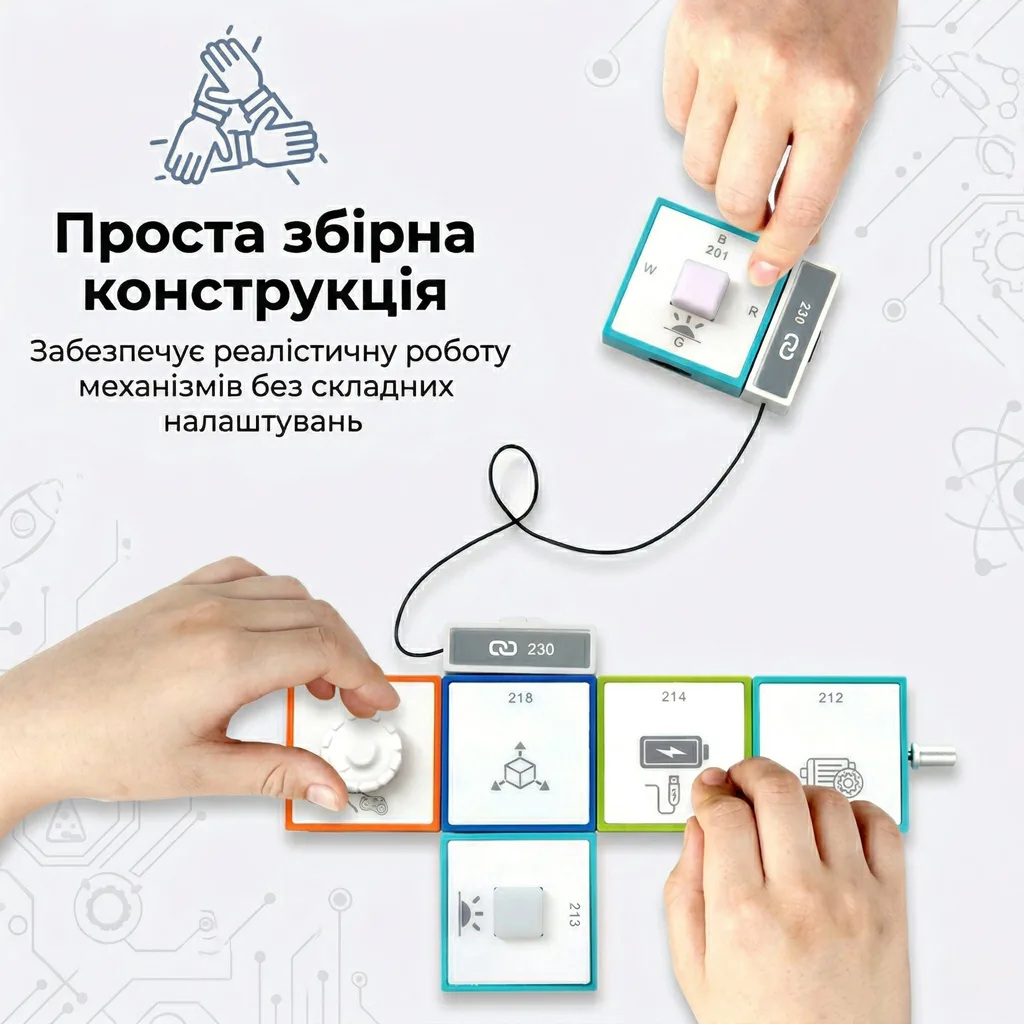 Процес з'єднання різних електронних блоків (регулятора, модулів живлення та двигуна) руками для реалістичної роботи механізмів без складних налаштувань