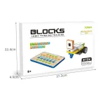 Упаковка конструктора Blocks Logic Thinking Training із зазначенням розмірів: довжина 37.3 см, висота 22.4 см та ширина 4.9 см