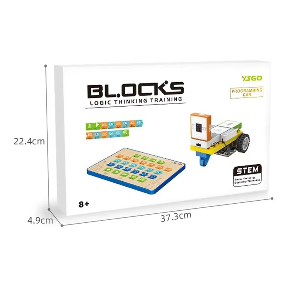 Упаковка конструктора Blocks Logic Thinking Training із зазначенням розмірів: довжина 37.3 см, висота 22.4 см та ширина 4.9 см