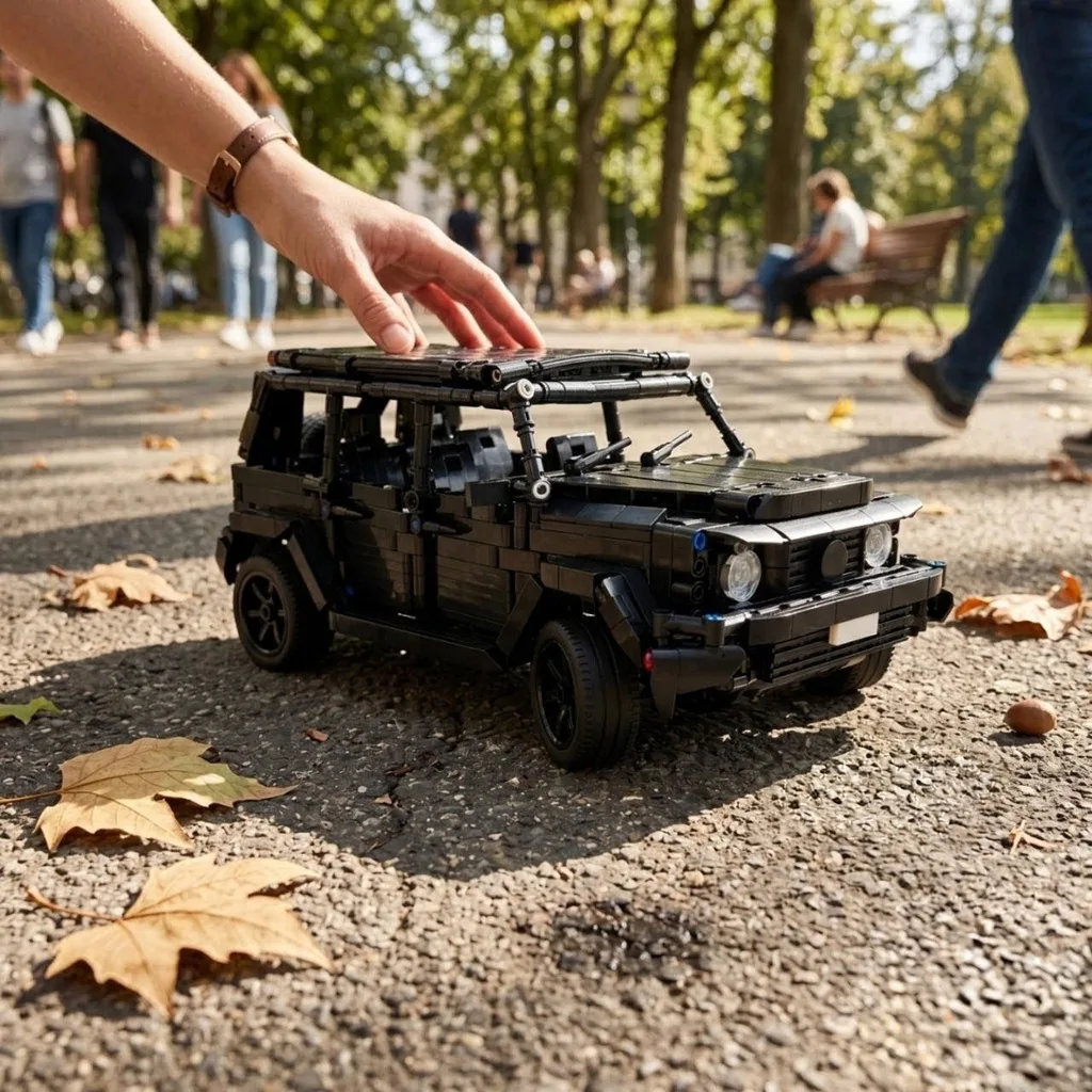 Великий чорний конструктор Mercedes-Benz G-Class на прогулянці в парку реалістична модель позашляховика