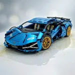 Конструктор Lamborghini Sián Blue фронтальний вигляд на глянцевій поверхні колекційна автомобільна модель