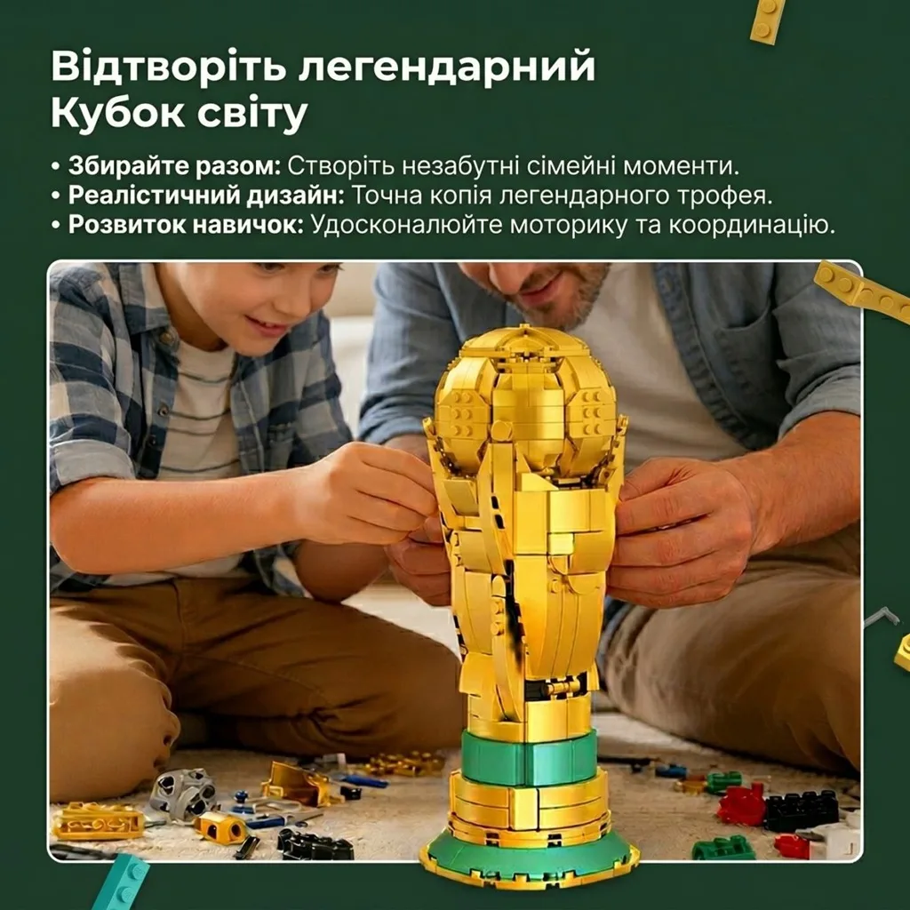 Конструктор футбольний кубок процес спільного складання дитиною та дорослим