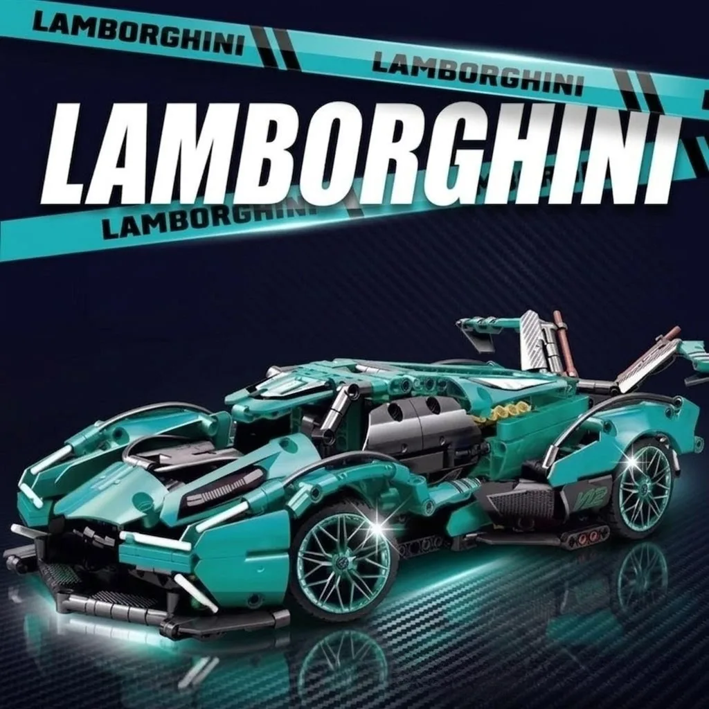 Рекламне зображення спорткара Lamborghini: конструктор на радіокеруванні з ефектом підсвічування коліс та фар