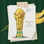 Художній малюнок золотого футбольного трофея на фоні стадіону святкуйте дух змагання