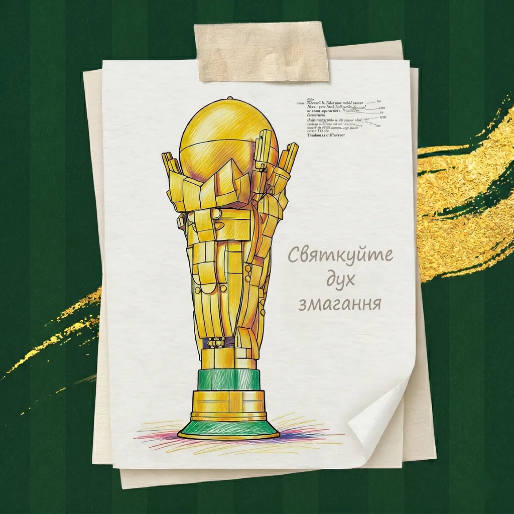 Художній малюнок золотого футбольного трофея на фоні стадіону святкуйте дух змагання