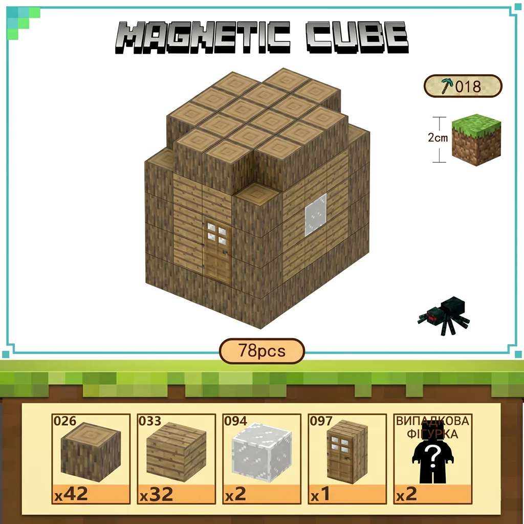 Магнітний конструктор за мотивами Minecraft Лісова хатина (78 деталей) - Зображення 2