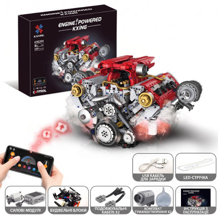 Моторизований конструктор Двигун Ferrari V8 на 3201 деталь з дистанційним керуванням та повною комплектацією електроніки