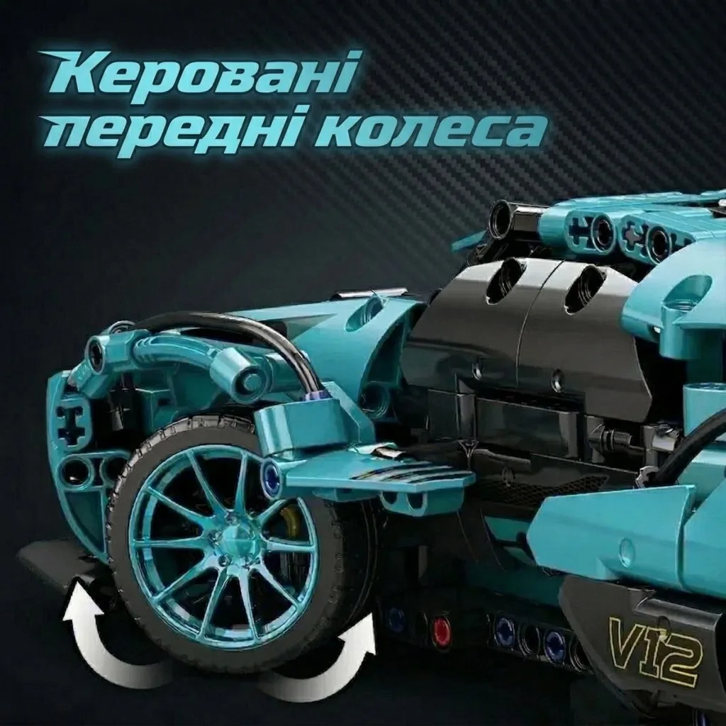 Деталізація конструктора Lamborghini: робочий механізм повороту передніх коліс та двигун V12