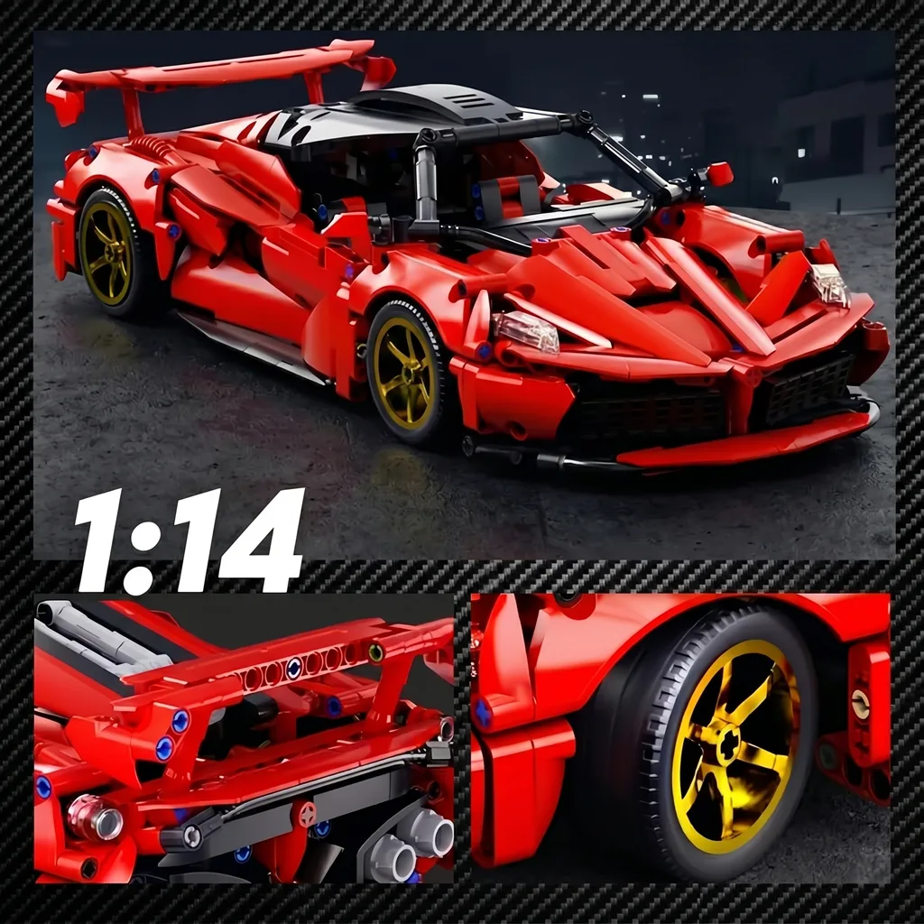 Колекційний конструктор Ferrari масштаб 1:14 червоний суперкар з деталізацією коліс та спойлера