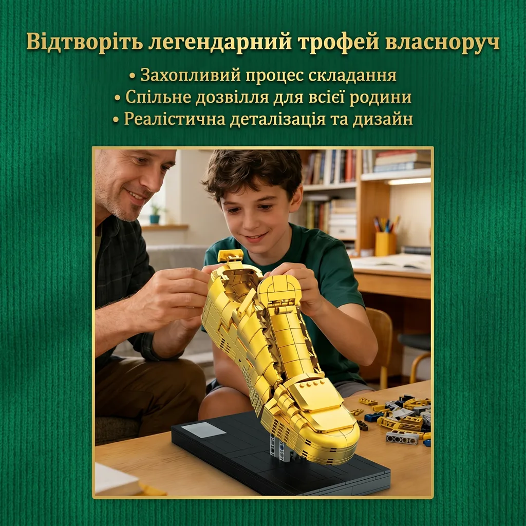 Процес спільного складання конструктора золота бутса батьком та сином захопливе дозвілля для всієї родини