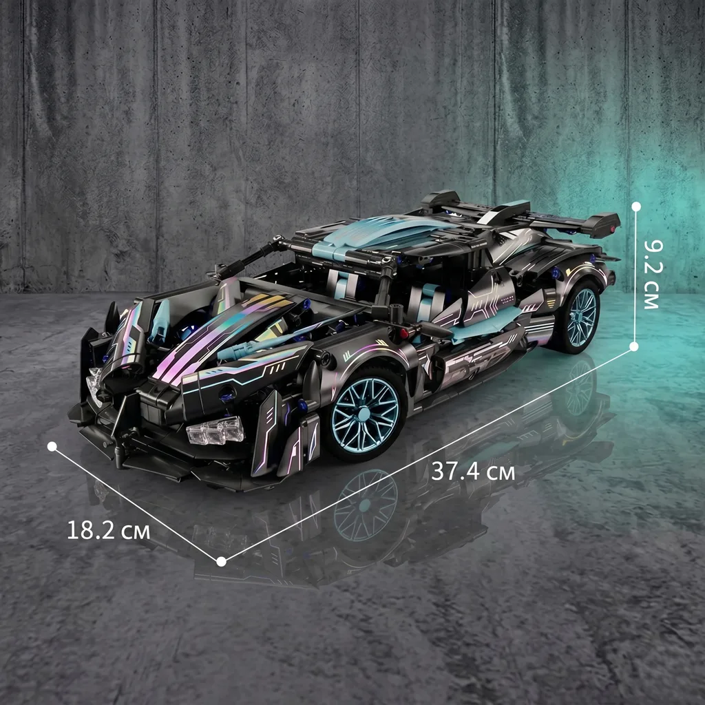 Розміри в зібраному вигляді конструктора Lamborghini Apollo: довжина 37.4 см, ширина 18.2 см, висота 9.2 см