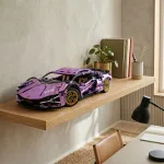 Конструктор Lamborghini Sian фіолетовий хром в інтер'єрі на полиці колекційна модель Ламборгіні Сіан преміальний подарунок для чоловіків та дітей