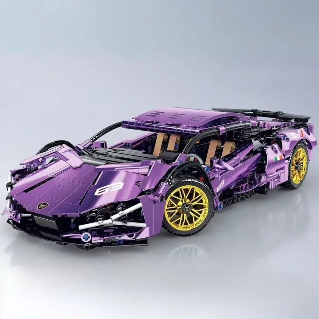 Конструктор Lamborghini Sian фіолетовий хром на світлому фоні колекційна модель суперкара Ламборгіні Сіан масштаб 1:14 тип Technic