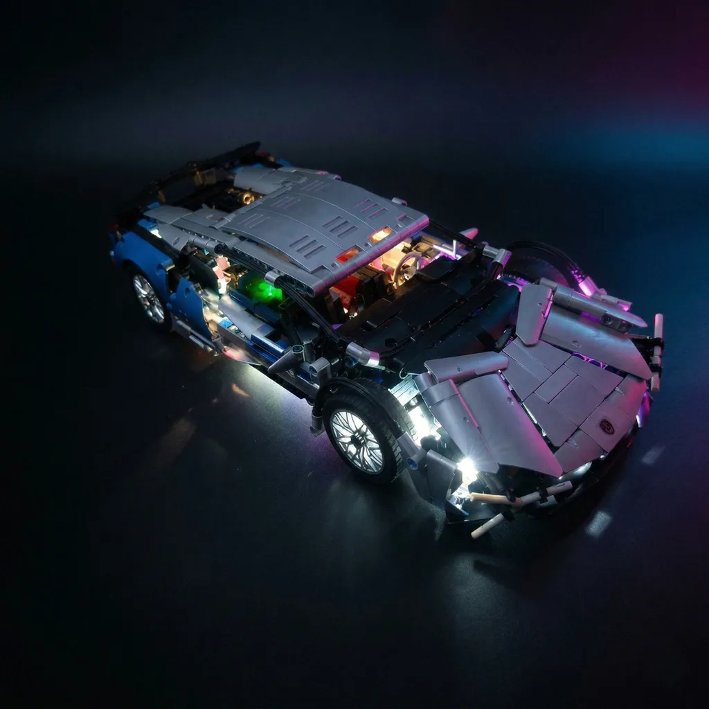 Колекційний конструктор Lamborghini Sian сріблястий хром з LED підсвіткою в темряві реалістична модель Ламборгіні Сіан з фарами, що світяться