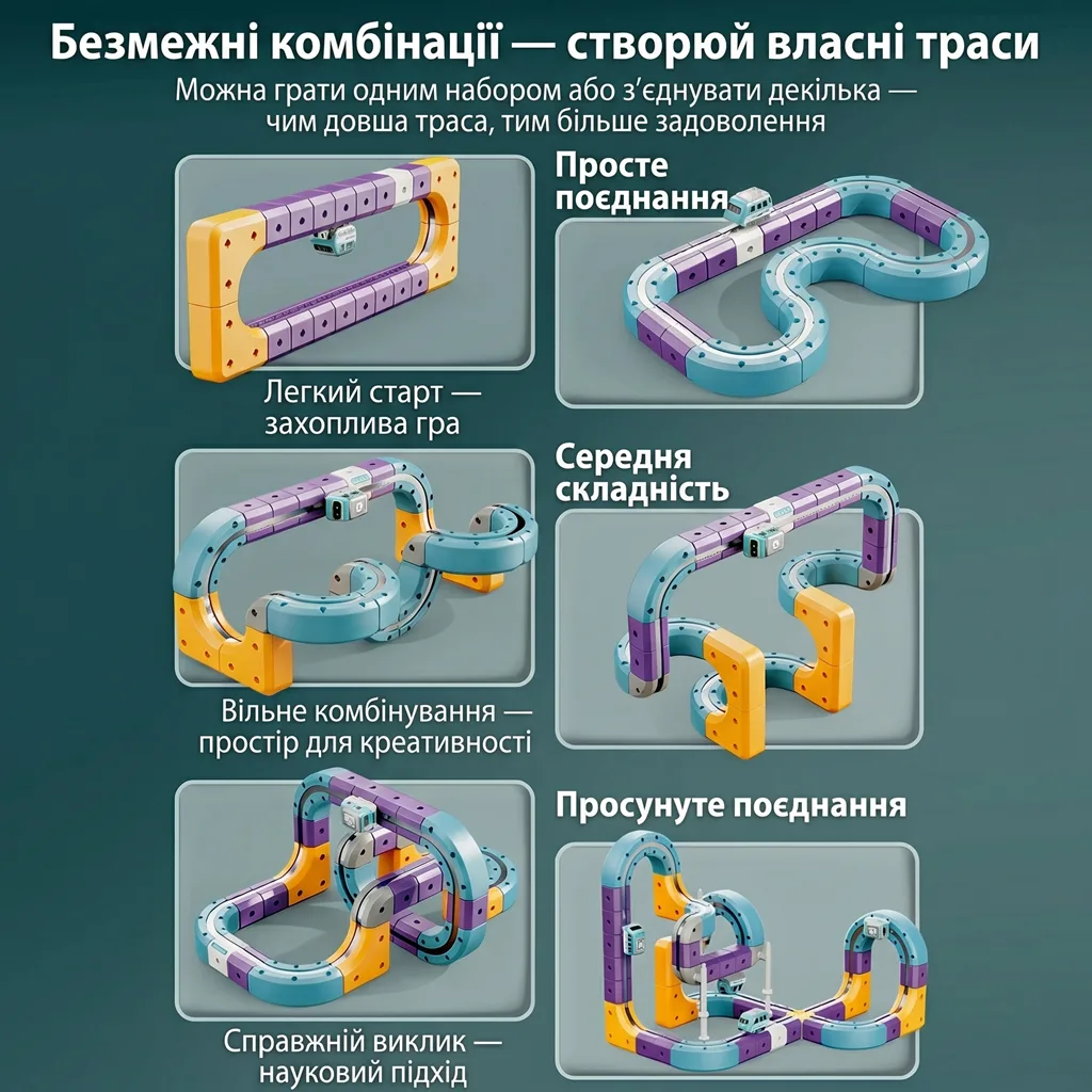 Магнітний конструктор-магістраль Magnetic Track GO з левітаційним потягом та мостом-гойдалкою 126 деталей - Зображення 8