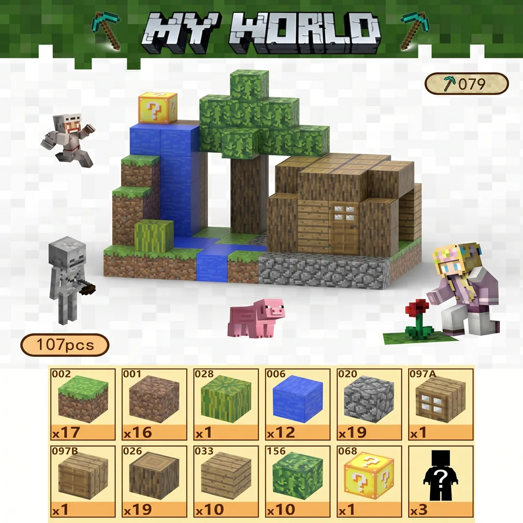 Магнітний конструктор Лісовий будинок біля водоспаду за мотивами Minecraft 107 деталей - Зображення 2