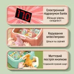 Опис функцій дитячого настільного пінболу: електронний підрахунок балів, керування катапультою вліво та вправо, а також миттєвий постріл кнопкою