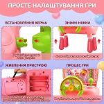 Інфографіка з інструкцією українською мовою для рожевої гри Ловець м'ячів: покрокове встановлення керма, знімних ніжок, відсіку для акумуляторів та опис процесу керування грою