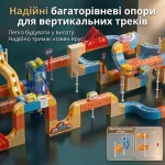 Багаторівневі опори для вертикальних трас та схема монтажу стійок у магнітному трек-конструкторі з ліфтом та потягом на 144 деталі