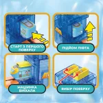 Принцип роботи електричного ліфта в магнітному трек-конструкторі: старт із першого поверху, автоматичний підйом, вибір поверху та виїзд потяга