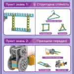 Навчальні схеми STEM-конструктора 50-в-1: принципи структурної стійкості геометричних фігур та робота зубчастих передач у механізмах